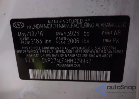 2017 Hyundai Elantra Se из США, поврежденный, VIN 5NPD74LF4HH079952